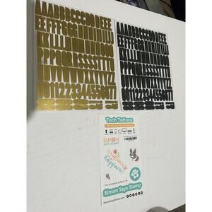 3 Alphabet Scrapbook Stickers Letters Numbers Gold & Black + Simon Says Stickers